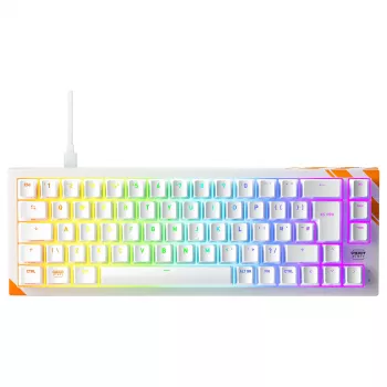 Mechaninė žaidimų klaviatūra Cherry K5 Pro TMR Compact — 65 % QWERTY USB laidinė, RGB, magnetinis jungiklis, oranžinė/baltos spalvos