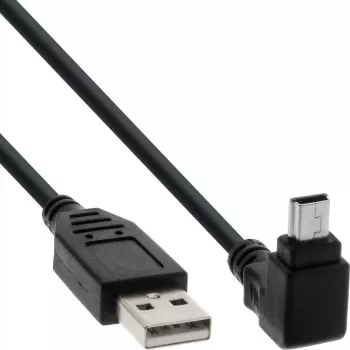 InLine USB 2.0 laidas USB A kištukas į Mini-USB B kištuką, 90° į viršų lenktos jungtys, 1,5 m, juodas