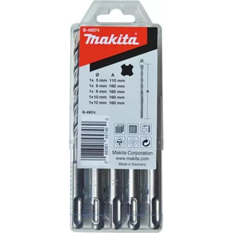 MAKITA B-49074 - HM grąžtų rinkinys V-PLUS Nr. 3, skirtas kombinuotam plaktukui HR2470 (50,0 / 100 mm darbinis ilgis | 5 vnt.) (B-49074)