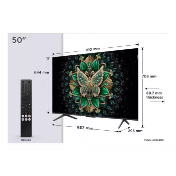 TCL C69 50C69K 50 col. (127 cm) QD‑Mini LED 4K Ultra HD išmanusis televizorius su Google TV, 3840×2160, Wi‑Fi, Metallic