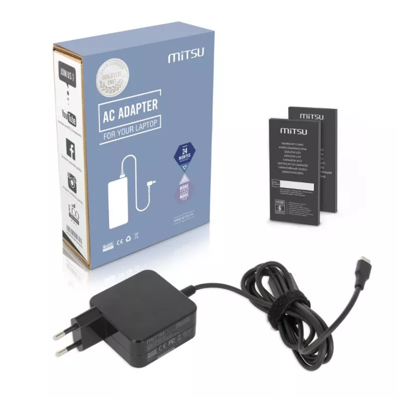 MITSU kintamosios srovės adapteris USB-C 45 W Type-C (juodas) — 45W USB-C maitinimo adapteris nešiojamiems įrenginiams