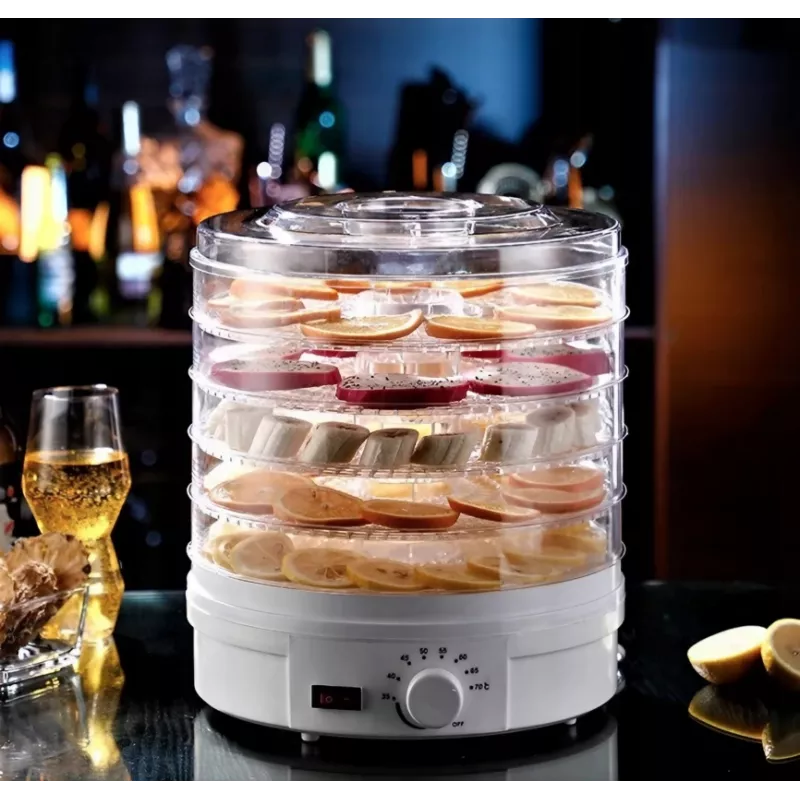 Extralink Home didelė maisto džiovyklė grybams, vaisiams, daržovėms ir žolelėms galinga Pro 500W + 5 padėklai 27cm balta