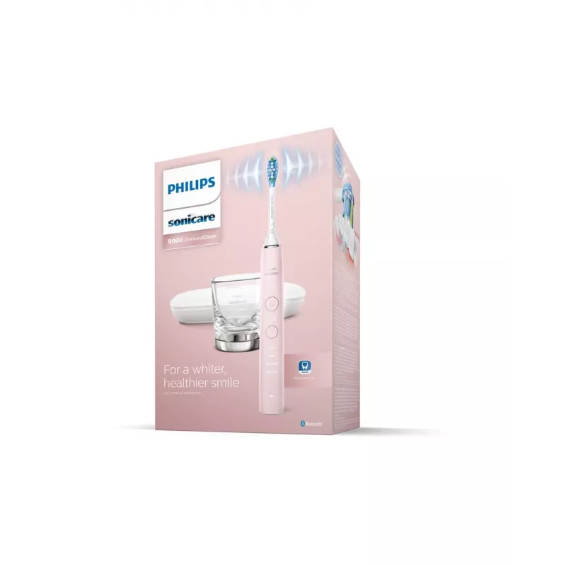 Elektrinis garsinis dantų šepetėlis Philips DiamondClean 9000 HX9911/29 — suaugusiems, įmontuota ličio jonų baterija, minkštas ir normalus režimai, rožinės spalvos