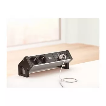 BACHMANN DESK2 ALU Juoda 2x įžemintas lizdas 1x USB įkroviklis 1x ABD GST18