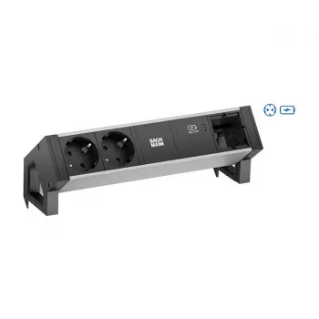BACHMANN DESK2 ALU Juoda 2xSchutzkt.USBC, USB įkroviklis 60W 0,2m GST18
