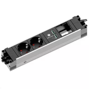 Maitinimo lizdas Bachmann STEP ALU 1x USB 1x nestandartinis modulis 2x maitinimo lizdas