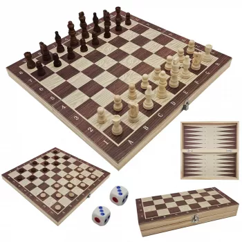 Extralink Toys Mediniai Šachmatai 3in1 Šaškės + Šachmatai + Triktrakas