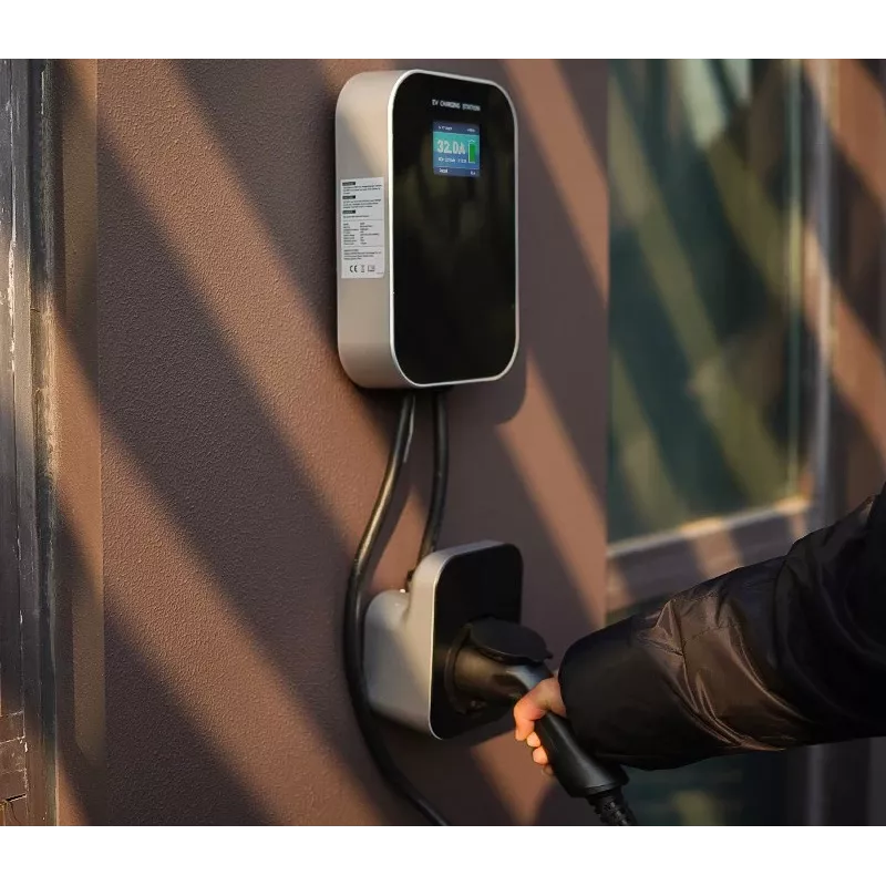 Extralink BS20-BA-22kW-APP Type A 32A 22kW Elektrinio automobilio įkroviklis, 3 fazės, LCD ekranas, programėlė, 6,1 m