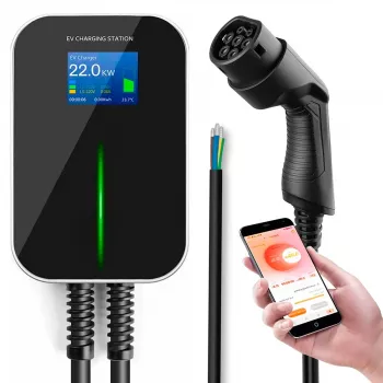 Extralink BS20-BC-22kW-APP elektrinių automobilių įkroviklis Type 2 32A 22kW, 3 fazės, LCD ekranas, programėlė, 6,1 m