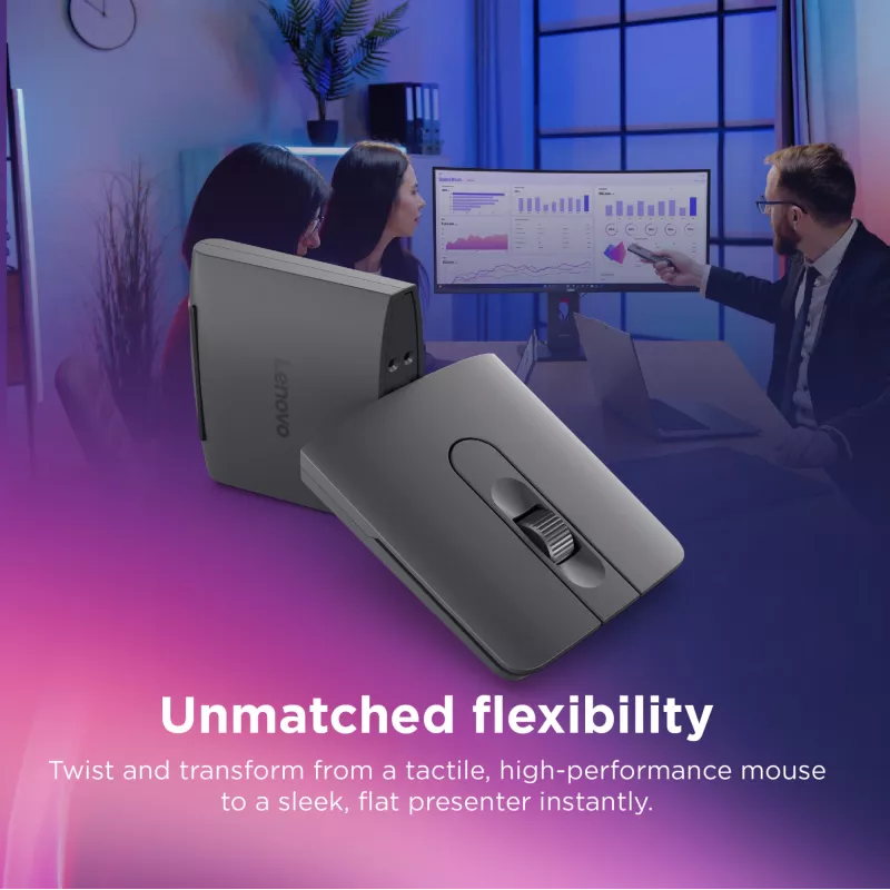 Belaidė abiem rankoms tinkama Bluetooth pelė Lenovo 4Y51T62792 — IR LED, 4000 DPI, 7 mygtukai, ratukas, pilka