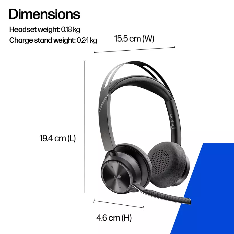 HP Poly Voyager Focus 2-M USB-C-C ausinės USB-C/A adapteris Poly+ 3 metai