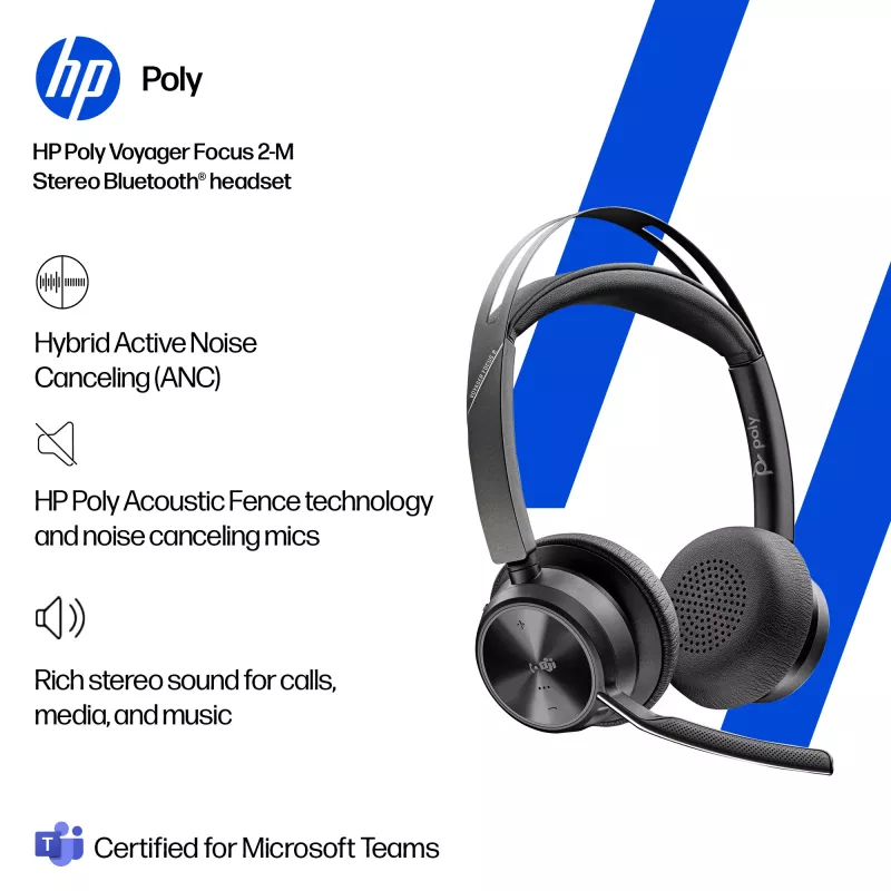 HP Poly Voyager Focus 2-M USB-C-C ausinės USB-C/A adapteris Poly+ 3 metai