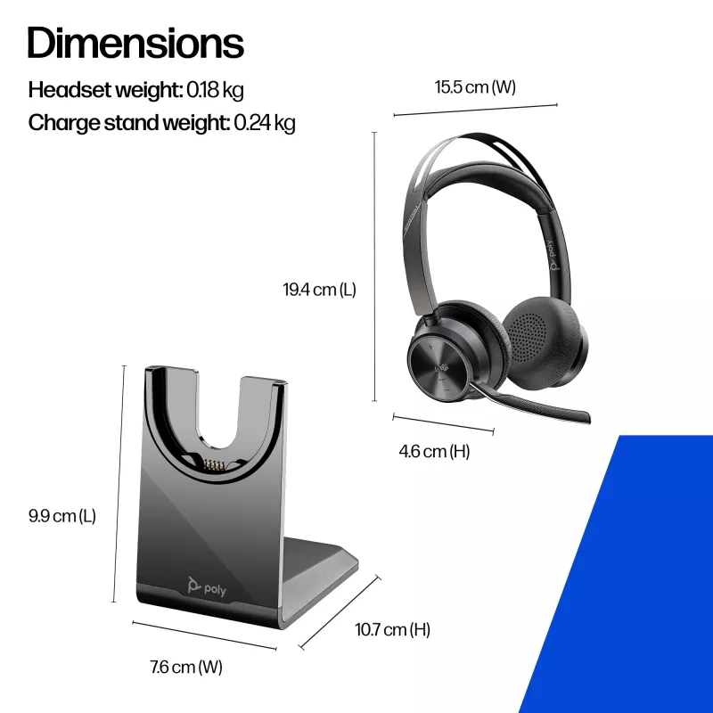 HP Poly Voyager Focus 2-M USB-C-C ausinės USB-C/A adapteris įkrovimo stovas Poly+ 3 metai