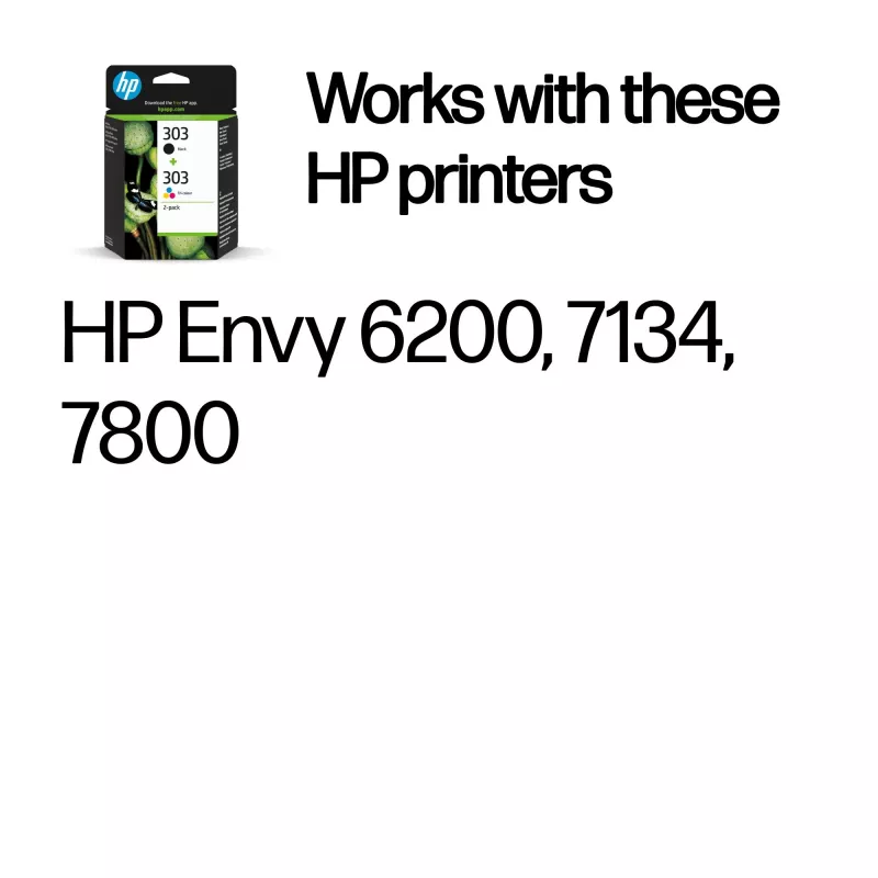 HP 303 2 vnt. pakuotė Juoda/Trijų spalvų Originalios rašalo kasetės, Standartinis resursas, Juoda, Žalsvai mėlyna, Purpurinė, Geltona, Pigmentinis rašalas, Dažinis rašalas, 4 ml, 4 ml