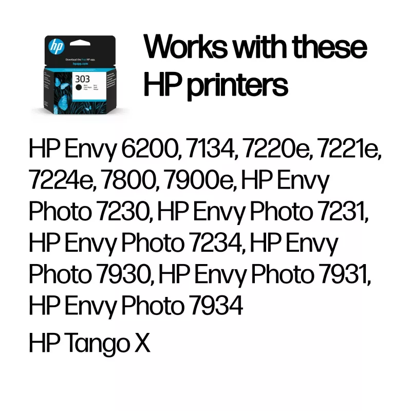 Rašalo kasetė HP 303 Juoda Originali — pigmentinis juodas rašalas, standartinė talpa, vienos kasetės pakuotė, ~200 puslapių