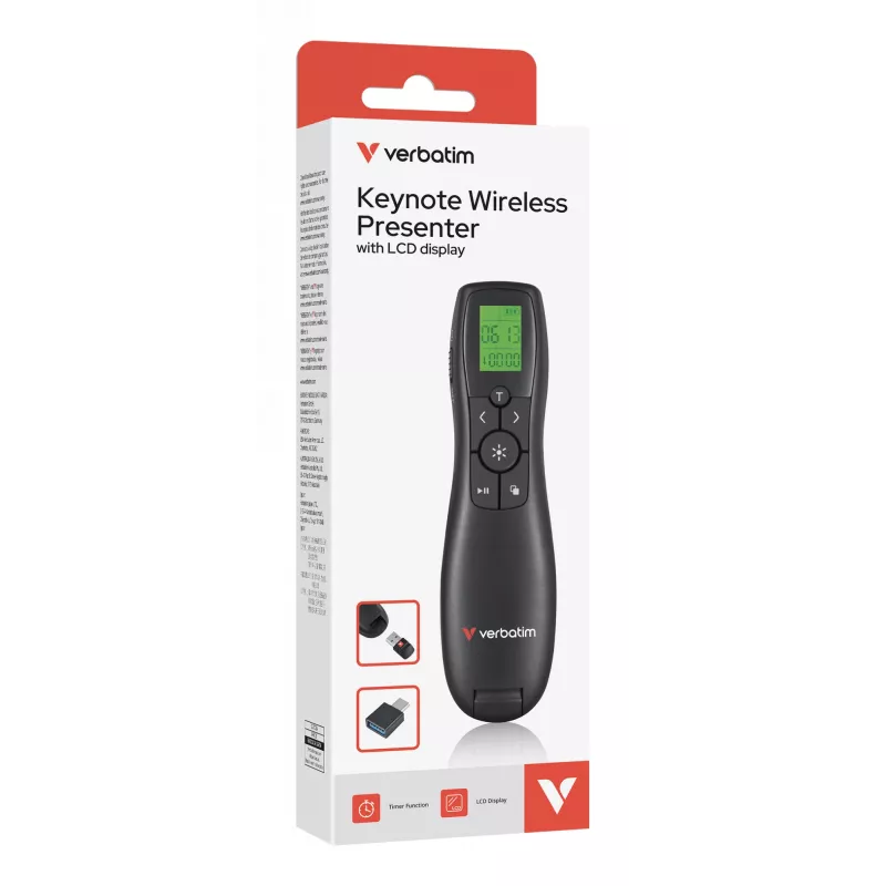 Verbatim Keynote belaidis pateikčių valdiklis su LCD ekranu, RF, USB, 30 m, juodas