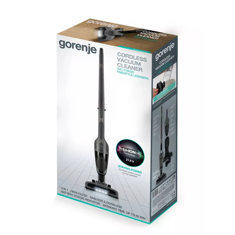 Gorenje SVC216FGD 2-in-1 stick vacuum Battery Dry HEPA Juoda