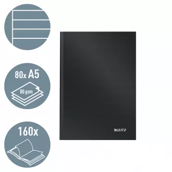 Leitz Notebook Solid Hardcover A5 Ruled 90 gram 80 sheets, Monochromatic, Juoda, A5, 80 sheets, Glossy, 80 g/m²