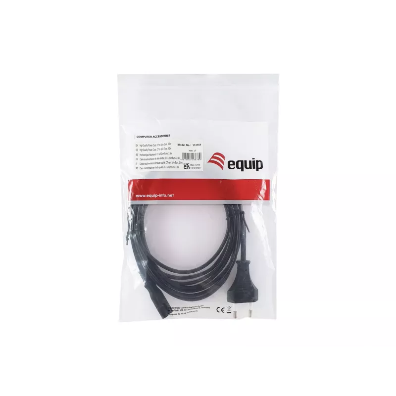 Equip aukštos kokybės maitinimo laidas, C7 į 2 kontaktų Euro, 3,0 m, 3 m, 2 kontaktų, C7 jungtis, H03VVH2-F, 250 V, 2,5 A