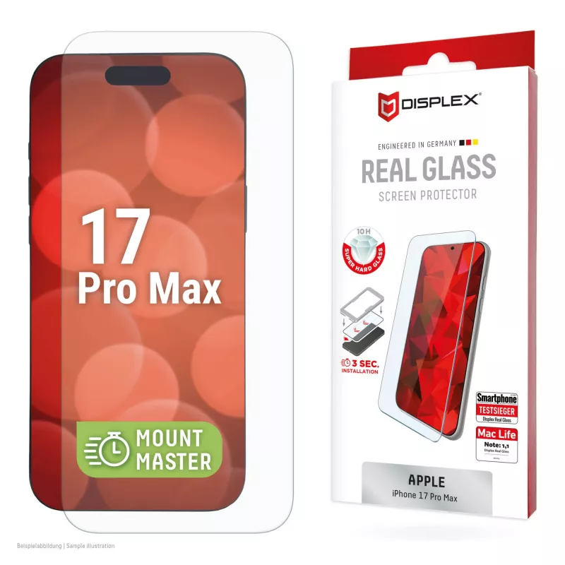 Grūdinto stiklo ekrano apsauga e.v.i. Displex (10H) Apple iPhone 17 Pro Max – atspari įbrėžimams, smūgiams ir nešvarumams, 1 vnt.