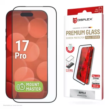 Ekrano apsauga e.v.i. Displex iPhone 17 Pro Premium su Mount Master — atspari įbrėžimams, skaidri/juoda