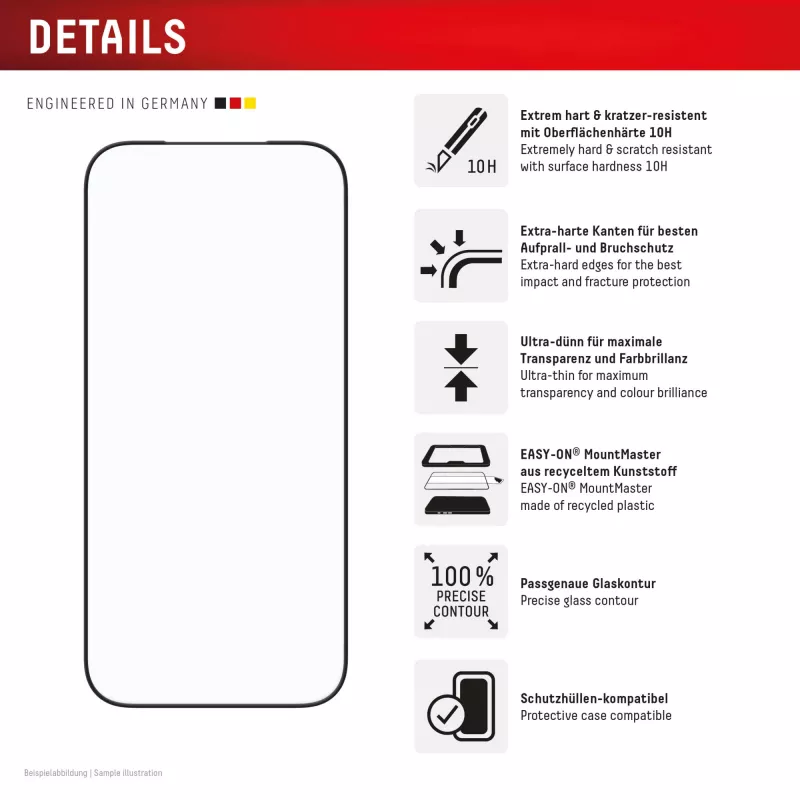 Ekrano apsauga e.v.i. Displex iPhone 17 Pro Premium su Mount Master — atspari įbrėžimams, skaidri/juoda