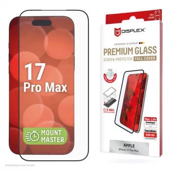 Ekrano apsauga e.v.i. Displex Premium, skirta iPhone 17 Pro Max, su montavimo priedu Mount Master (atspari įbrėžimams ir nešvarumams, skaidri / juoda)
