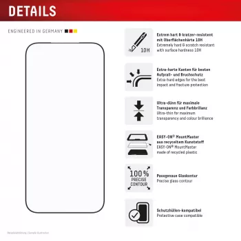 Ekrano apsauga e.v.i. Displex Premium, skirta iPhone 17 Pro Max, su montavimo priedu Mount Master (atspari įbrėžimams ir nešvarumams, skaidri / juoda)