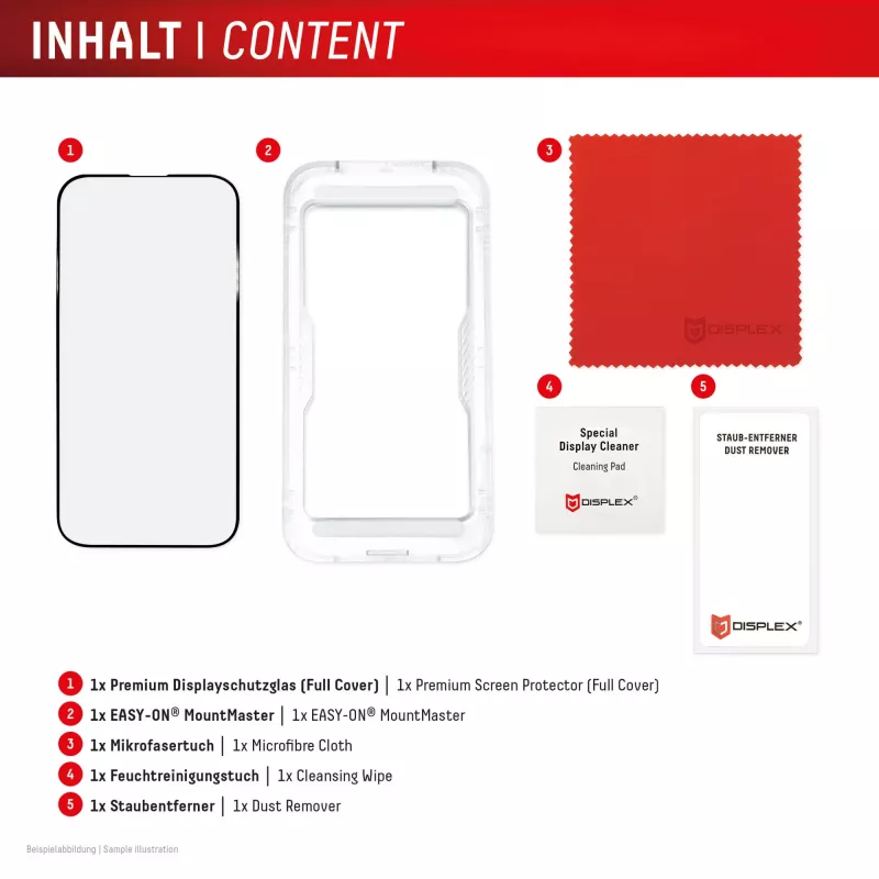 Ekrano apsauga e.v.i. Displex Premium, skirta iPhone 17 Pro Max, su montavimo priedu Mount Master (atspari įbrėžimams ir nešvarumams, skaidri / juoda)