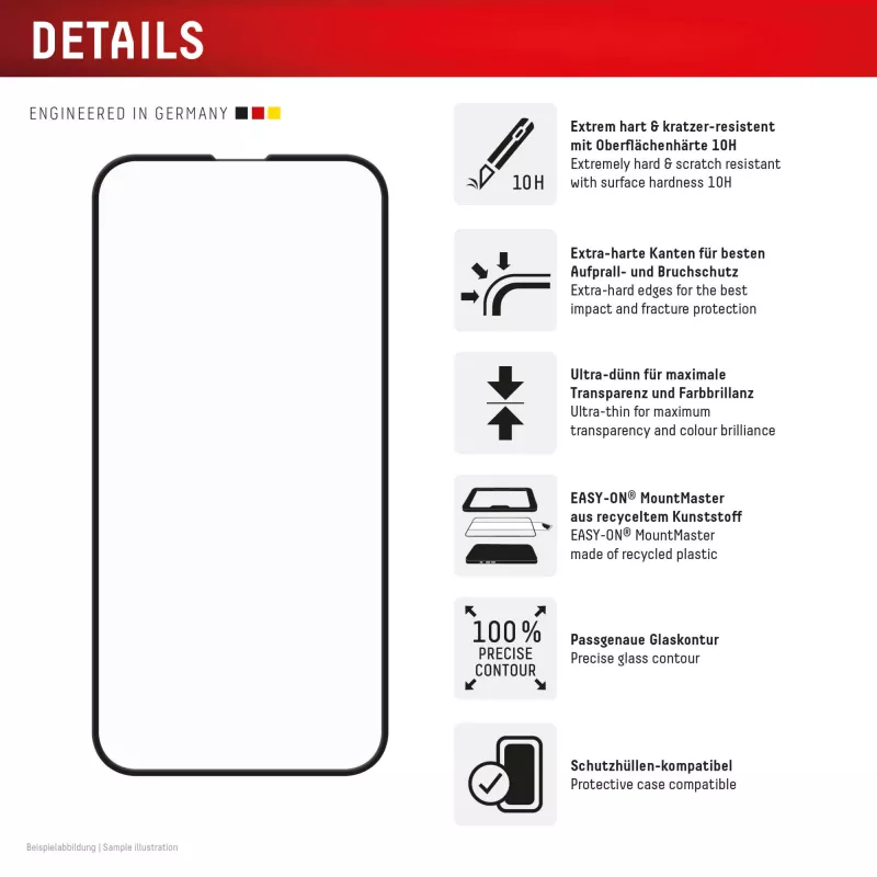 Grūdinto stiklo ekrano apsauga e.v.i. Displex Premium (Full dangtelis, 10H), skirta Apple iPhone 16e/17e