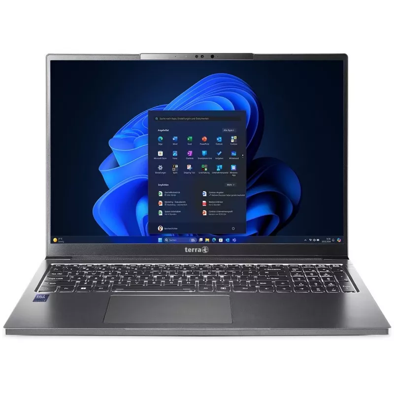 TERRA MOBILE 1671 Intel Core Ultra 5 125U Nešiojamasis kompiuteris 40,6 cm (16 colių) WQXGA 16 GB DDR5-SDRAM 500 GB SSD Wi-Fi 6E (802.11ax) Windows 11 Pro Pilka