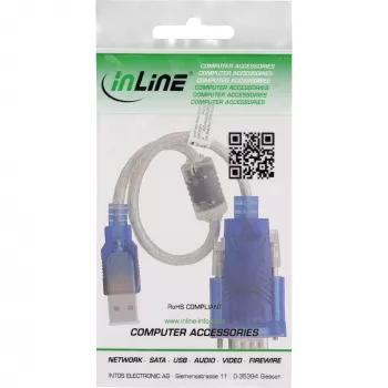 InLine 33304X USB į nuoseklųjį adapterio kabelis su feritu, USB-A į 9 kontaktų Sub-D kištukas
