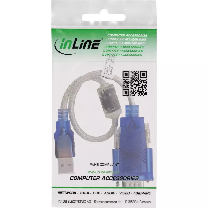 InLine 33304X USB į nuoseklųjį adapterio kabelis su feritu, USB-A į 9 kontaktų Sub-D kištukas