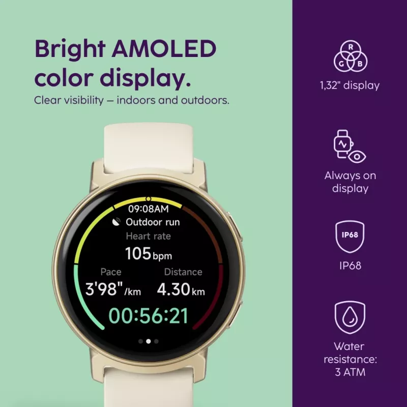 Hama Arion 3,35 cm (1,32 col.) AMOLED 43 mm skaitmeninis 466 x 466 pikselių jutiklinis ekranas auksinis GPS (palydovinis)
