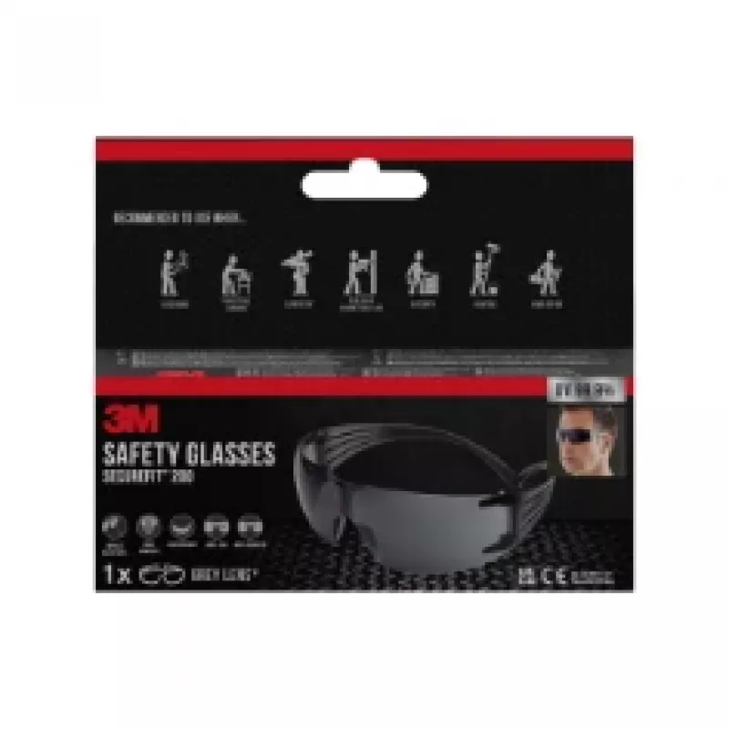 3M SecureFit Schutzbrille 200, pilkas stiklas Apsauginiai akiniai Polikarbonatas (PC) Pilka
