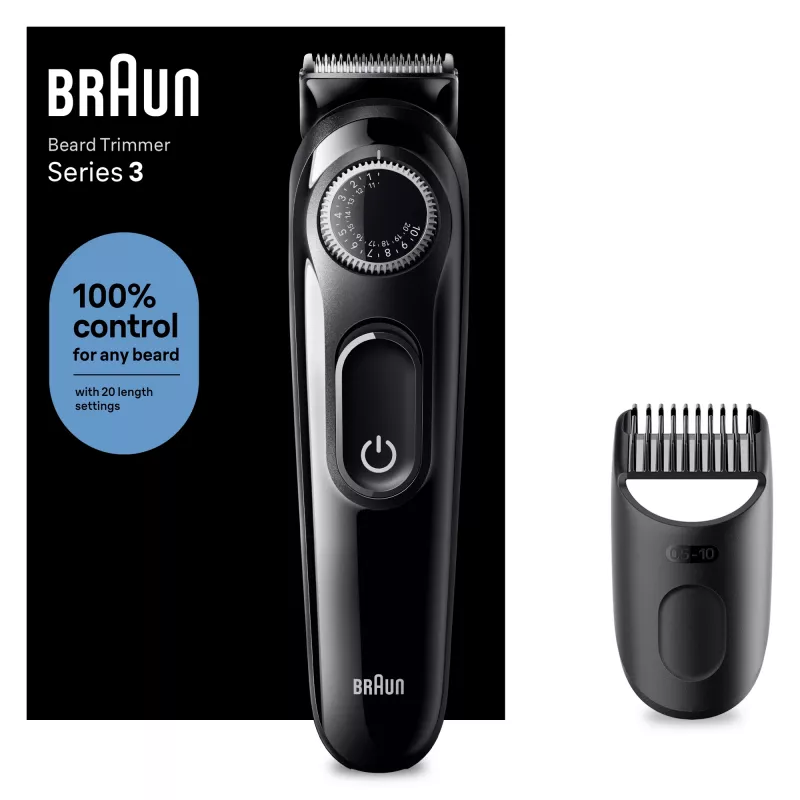 Braun BeardTrimmer 3 Beard Trm 3 BT3400, plaunama, baterija, juoda