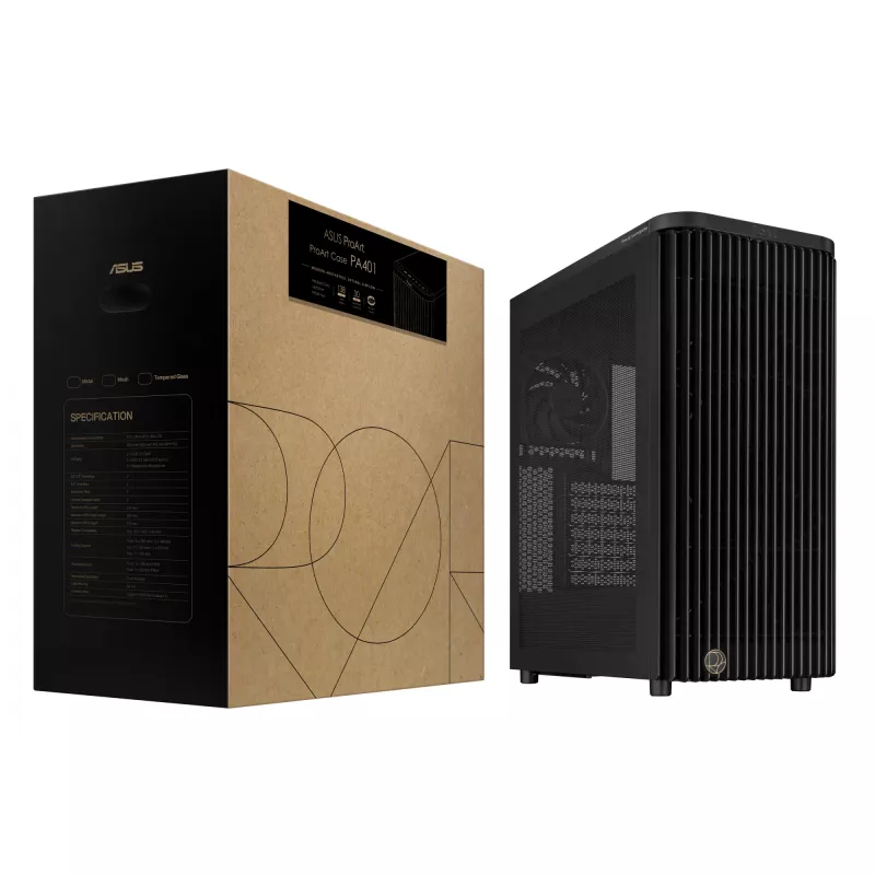 PC korpusas ASUS ProArt PA401 Mesh Panel Juoda, ATX, 2x160mm priekyje, 1x120mm gale, 2x3.5 col. + 2x2.5 col., USB 3.2 Gen1