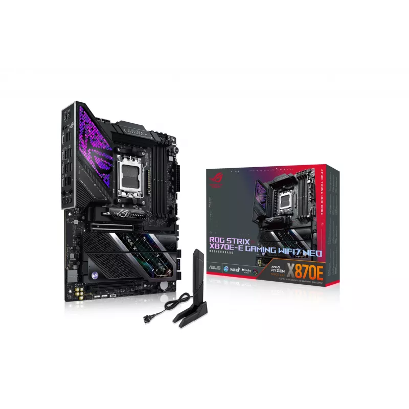 Pagrindinė plokštė ASUS ROG STRIX X870E-E GAMING WIFI7 NEO — AM5, X870E lustų rinkinys, PCIe palaikymas, Wi‑Fi 7