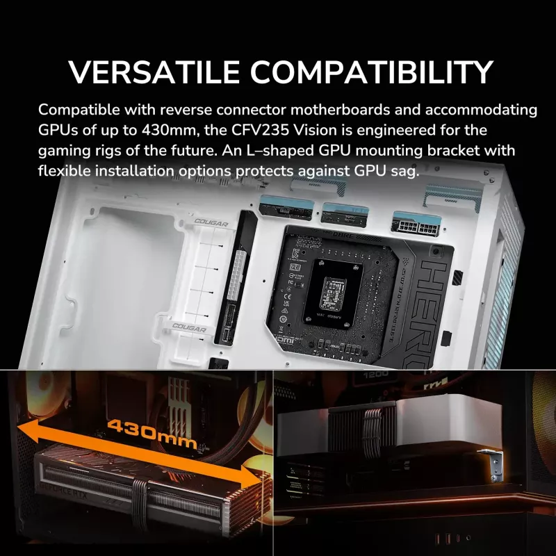 Cougar CFV235 Vision Midi Tower PC korpusas, ARGB, 9,16 colio LCD (1920×462), grūdintas stiklas, juodas