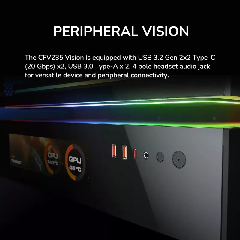 Cougar CFV235 Vision Midi Tower PC korpusas, ARGB, 9,16 colio LCD (1920×462), grūdintas stiklas, juodas