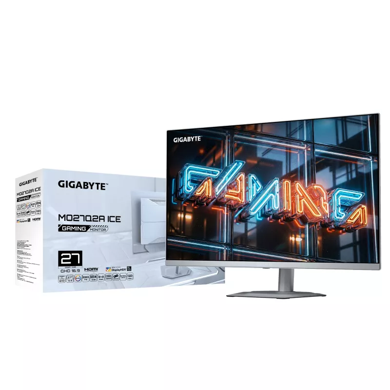 GIGABYTE MO27Q2A ICE 27 colių QD‑OLED žaidimų monitorius — 2560×1440, 280 Hz, 0,03 ms, 250 cd/m², HDMI 2.1, DisplayPort 1.4