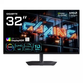 GIGABYTE MO32U24 32 colių QD-OLED žaidimų monitorius, 4K UHD 3840x2160, 240Hz, 0.03ms, HDMI 2.1, DisplayPort 1.4, HDR True Juoda 500