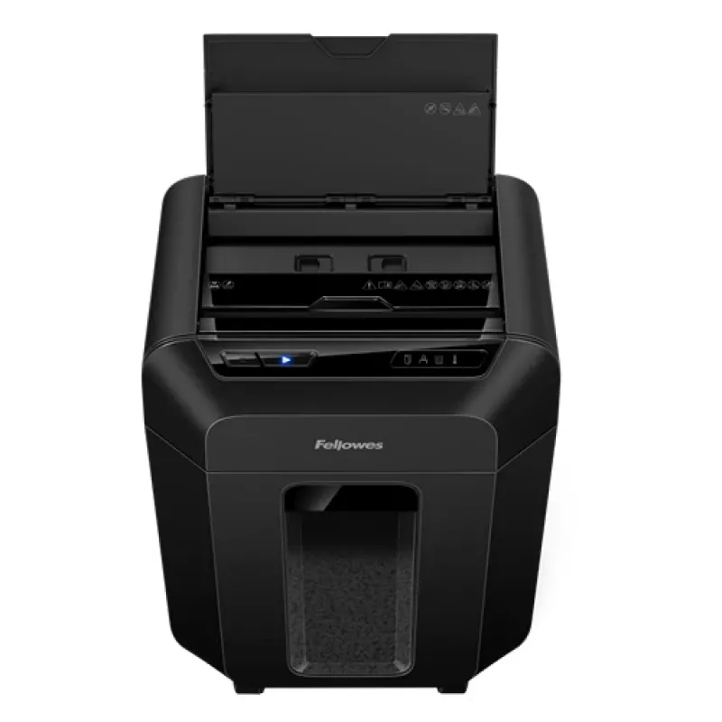 Popieriaus smulkintuvas Fellowes Automax 80M dalelių pjovimo, 22 cm darbinis plotis, 80 lapų talpa, P-4, 17 l dėžė, juodas