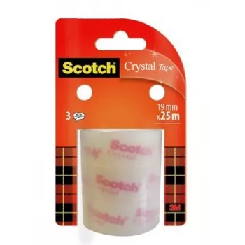 Lipni juosta 3M Scotch Crystal Clear 600, 19 mm x 25 m, permatoma (3 ritinėliai)