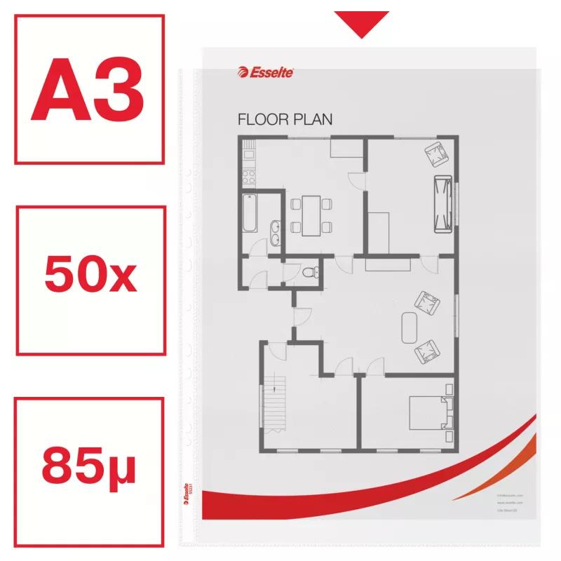 Esselte Quality Pocket A3 stačias, 30 % prieš vartojimą perdirbto plastiko