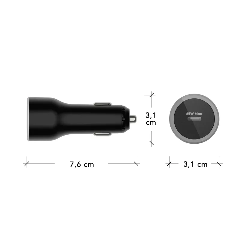 Automobilinis įkroviklis USB-C 65 W, d bramante re-charge — 12–24 V cigarečių degiklio lizdas, 1× USB-C, juodas