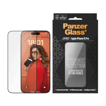 „PanzerGlass®“ keraminė ekrano apsauga „iPhone 15 Pro“ | itin plati danga su „EasyAligner“