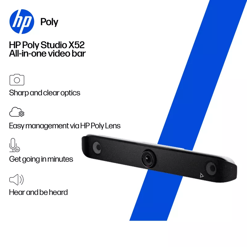 HP Poly Studio X52 Viskas viename vaizdo juosta, Grupinė vaizdo konferencijų sistema, 4K Ultra HD, 30 k./s, 95°, 5x, Android