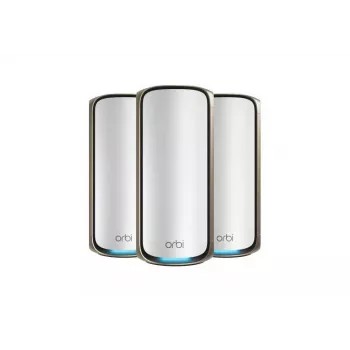 NETGEAR Orbi 970 serijos keturių juostų WiFi 7, 3 vnt. rinkinys, keturių juostų (2,4 GHz / 5 GHz-1 / 5 GHz-2 / 6 GHz), Wi-Fi 6 (802.11ax), pilkas, vidinė