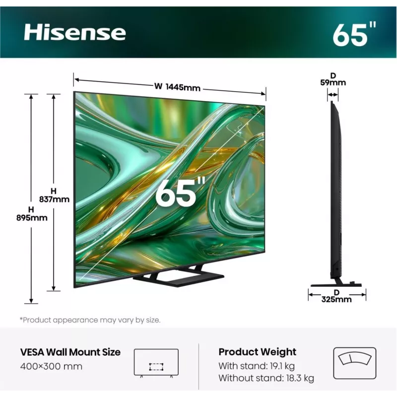 Televizorius Hisense 85E68S 65 colių ULED MiniLED UltraHD/4K, trigubas imtuvas, 144 Hz skydelis, įmontuotas žemų dažnių garsiakalbis